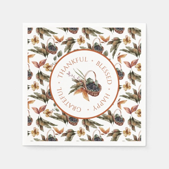 Serviette En Papier Panier d'automne de baies Merci gracieux béni (Devant)