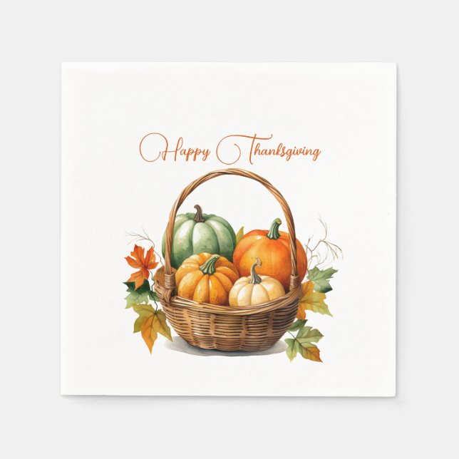 Serviette En Papier Panier de citrouilles Joyeux Thanksgiving (Devant)