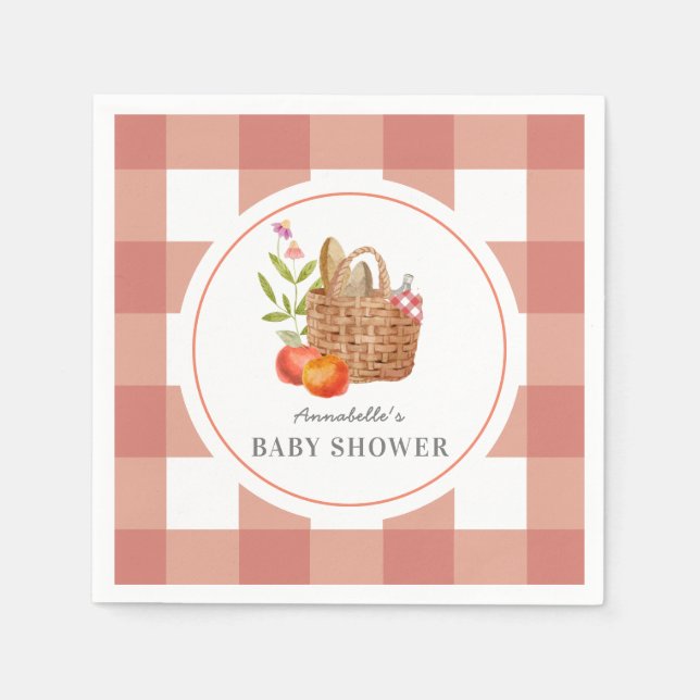 Serviette En Papier Panier de pique-nique En vichy Baby shower rouge (Devant)