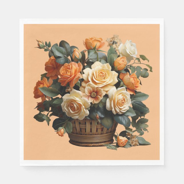 Serviette En Papier Panier de roses orange (Devant)