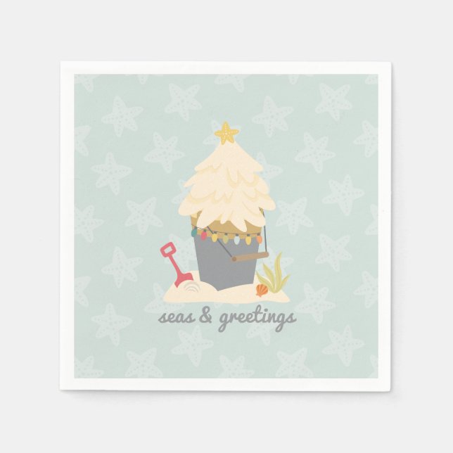 Serviette En Papier Panier de sable de Noël de plage (Devant)