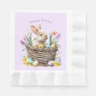 Serviette En Papier Panier d'œufs de lapin de Pâques Tulipes de printe