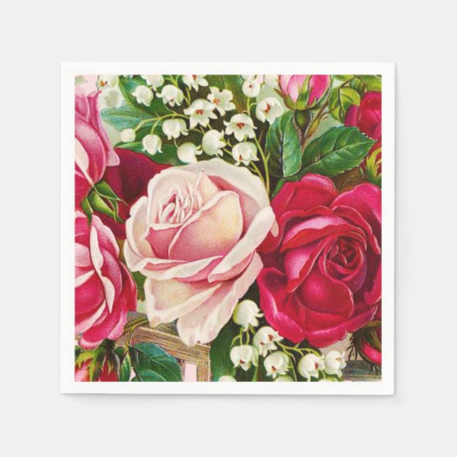Serviette En Papier Panier Rose vintage (F) (Devant)