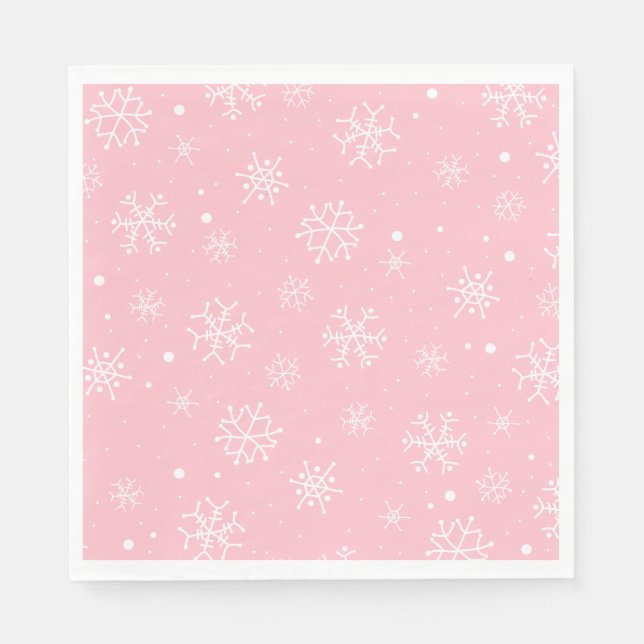 Serviette En Papier Paniers de neige rose et blanc (Devant)