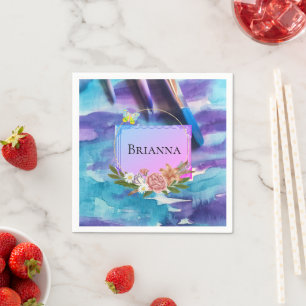 Serviette En Papier Paniers en papier, fleurs florales aquarelles