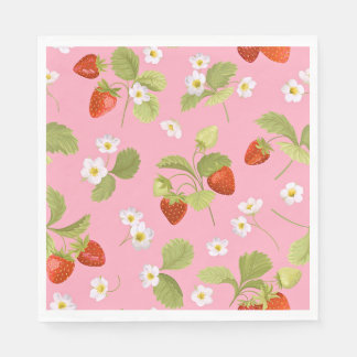 Serviette En Papier Paniers-repas Fraises roses