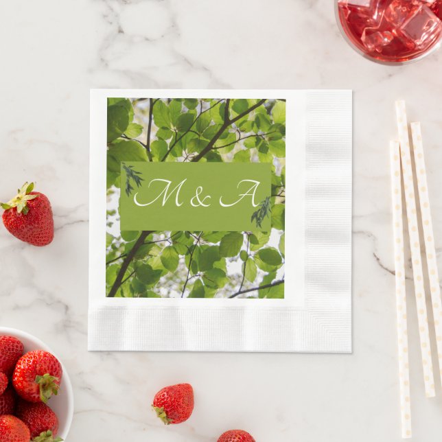 Serviette En Papier Paniers-repas Mariage verts (En situation)