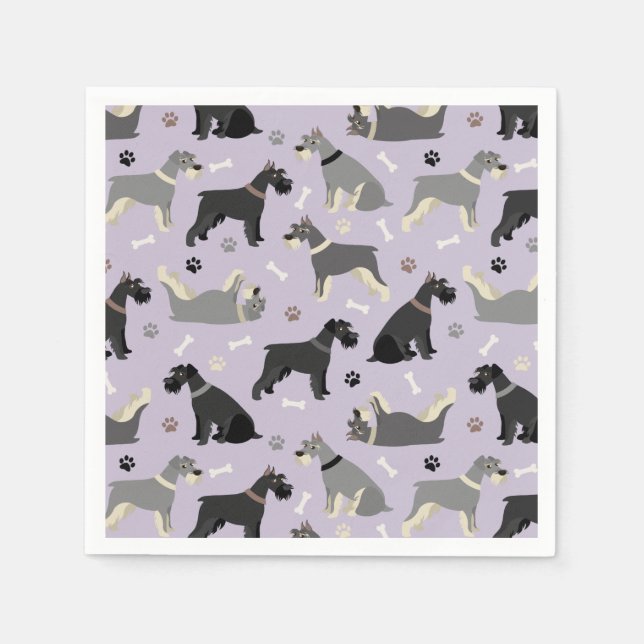 Serviette En Papier Paniers Schnauzer et serviettes d'os (Devant)