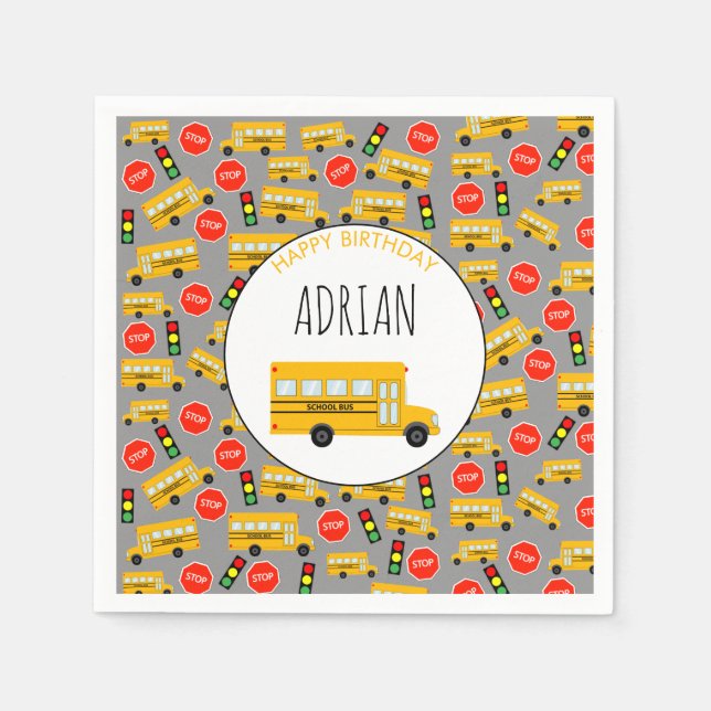 Serviette En Papier Panneau d'arrêt de bus de l'école jaune feu de cir (Devant)