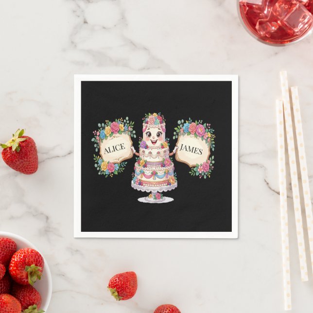 Serviette En Papier Panneau de bienvenue de mariage à gâteau floral pe (En situation)