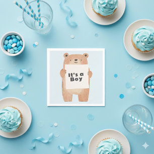 Serviette En Papier Panneau de maintien de l'ours baby shower bleu mig