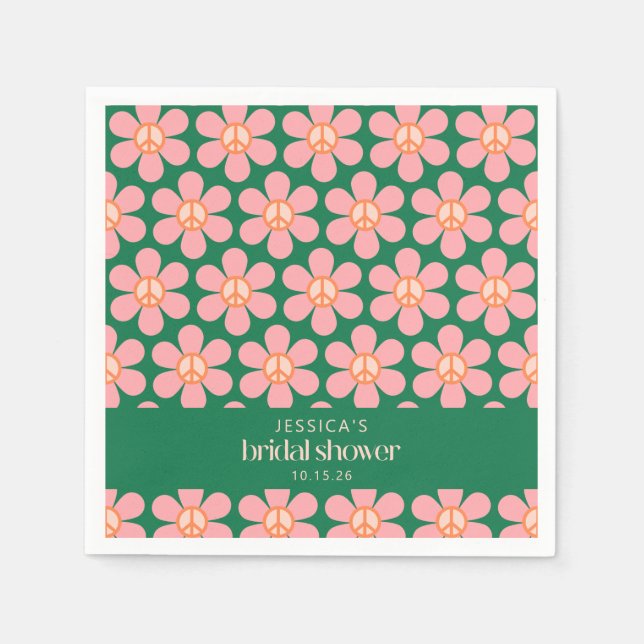 Serviette En Papier Panneau de Paix Fleur Vert rose Fête des mariées p (Devant)