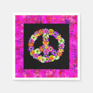 Serviette En Papier Panneau de paix Floral sur pétales noirs