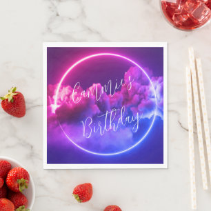 Serviette En Papier Panneau néon personnalisé Nuages rose et violet