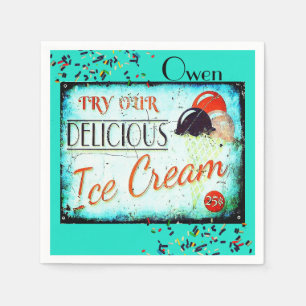 Serviette En Papier Panneau vintage glacier blanc turquoise