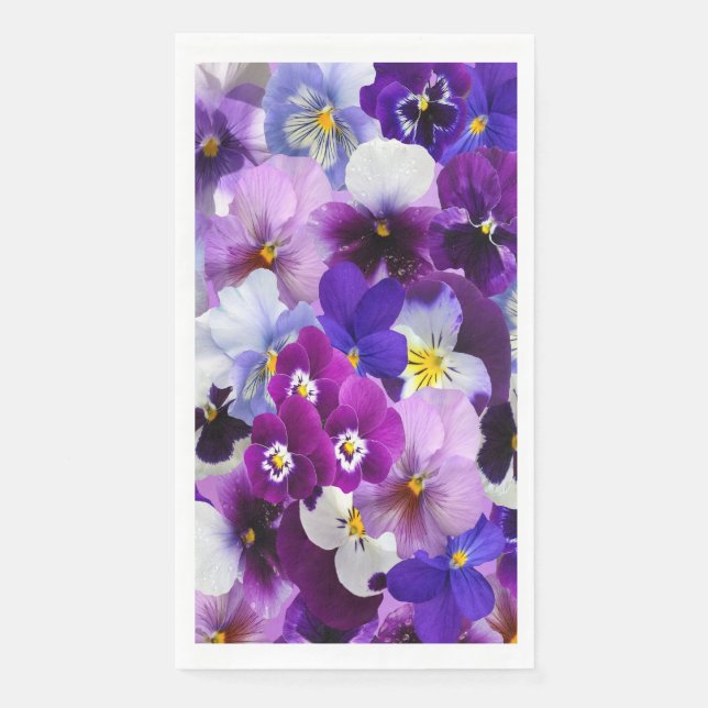 Serviette En Papier Pansies florales bleu violet blanc (Devant)