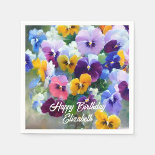 Serviette En Papier Pansies Joyeux anniversaire