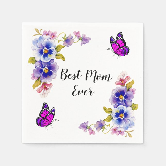 Serviette En Papier Pansies Meilleure maman Ever Napkins (Devant)