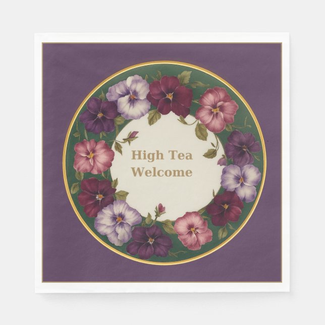 Serviette En Papier Pansy High Tea Napkins • Deep Plum & Gold (Devant)