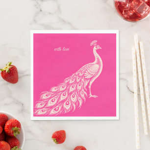 Serviette En Papier Paon Botanique Mariage Rose