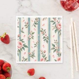 Serviette En Papier Paon de mariage botanique | Motif floral vintage