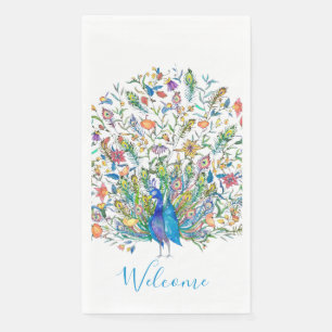 Serviette En Papier Paon floral aquarelle 
