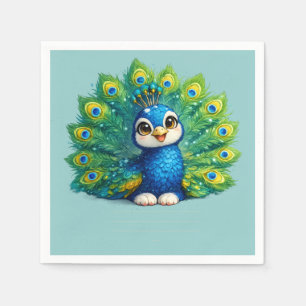 Serviette En Papier Paon mignon avec grand yeux dessin d'oiseau Kawaii