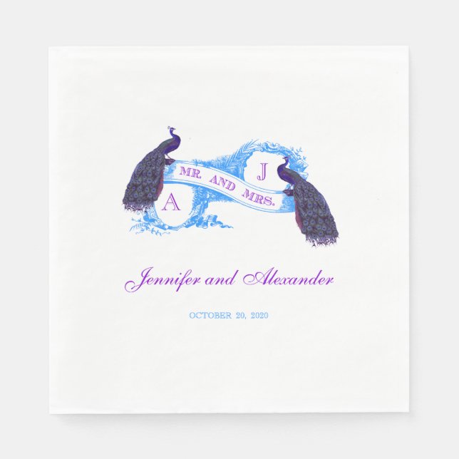 Serviette En Papier Paon turquoise pourpre épousant les serviettes de (Devant)