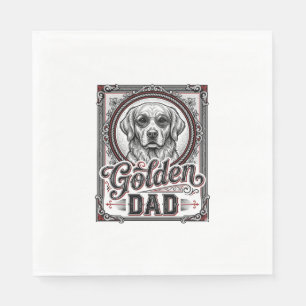 Serviette En Papier Papa Golden Retriever Dessin de gravure vintage_1