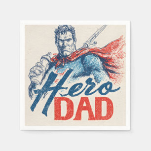 Serviette En Papier "Papa Héros" Illustration de super-héros avec bibe