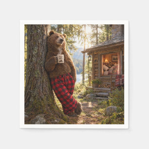Serviette En Papier Papa ours se relaxant dans les bois avec du café