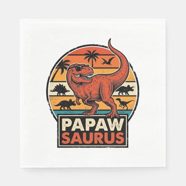 Serviette En Papier Papawsaurus Rétro Dinosaure Coucher de Soleil Vect (Devant)