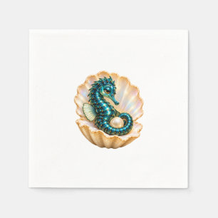 Serviette En Papier Pape Turquoise Cheval Marin dans Coquille de Pearl