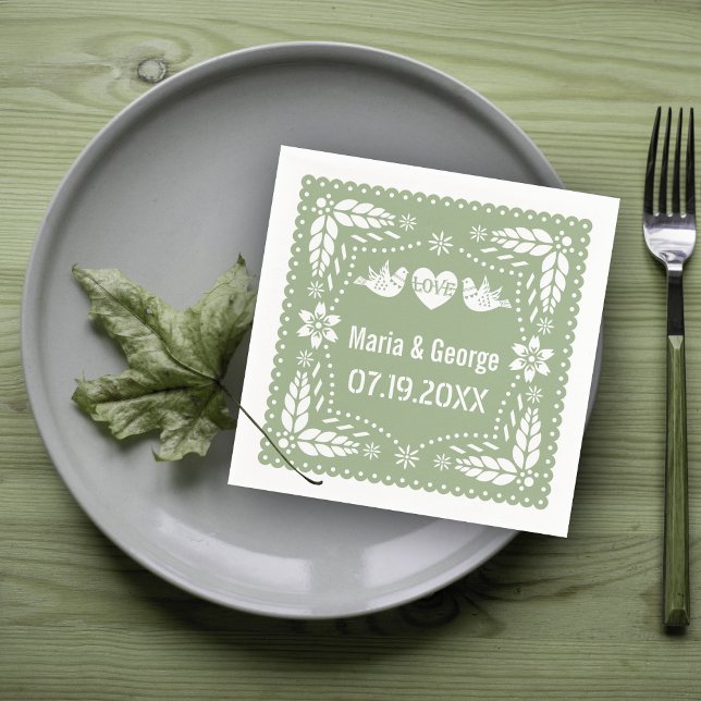Serviette En Papier Pape vert Sage picado inséparables mariage (Créateur téléchargé)