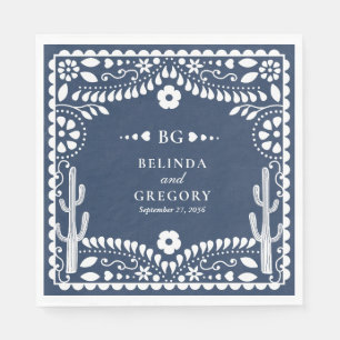 Serviette En Papier Papel Picado Mariage Mexicain Rustique Bleu