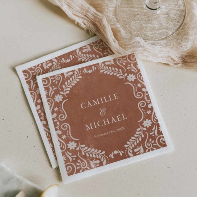 Serviette En Papier Papel Picado Papier Mariage mexicain (Mexican Terracotta Papel Picado Wedding Napkins)