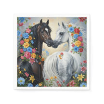 Paper Napkin Horses framed in flowers
