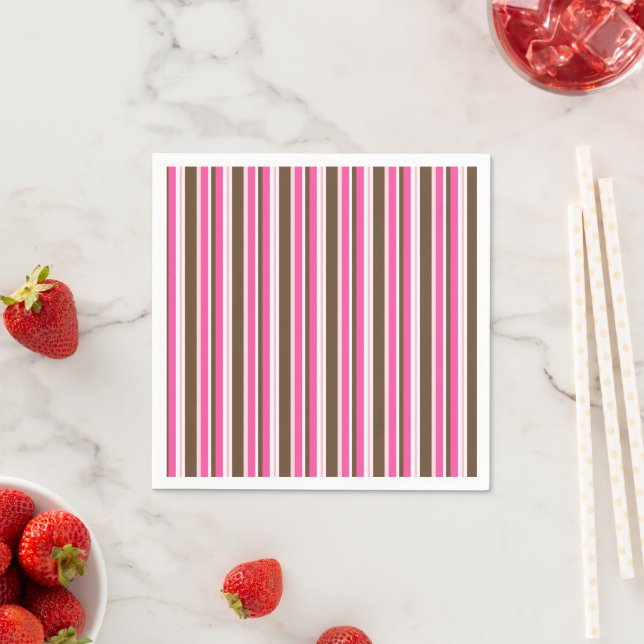 Serviette En Papier Paper Napkins, Brown & Pink Stripe (En situation)