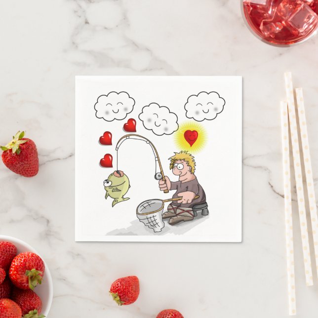 Serviette En Papier Paper Napkins, Fisherman Fishing Fish Clouds (En situation)