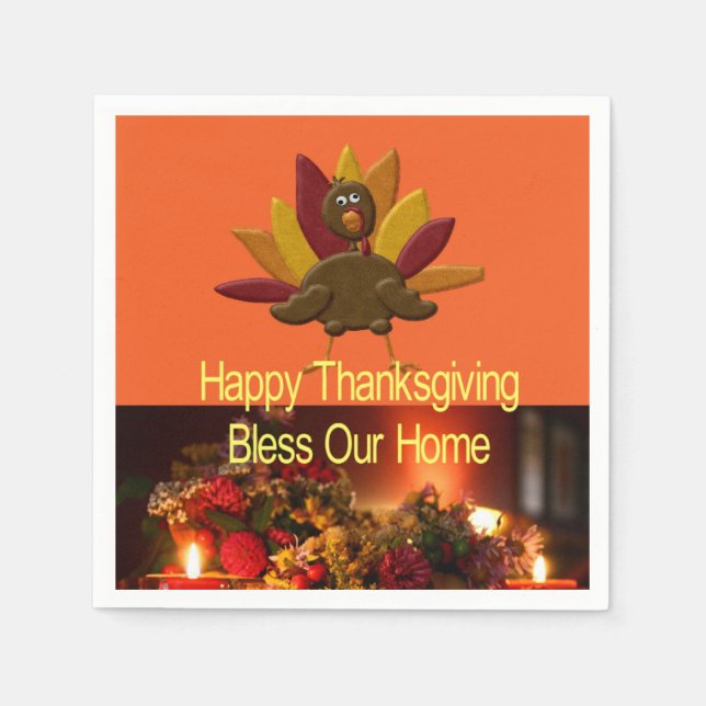 Serviette En Papier Paper Napkins Happy Thanksgiving Bless Our Home (Devant)