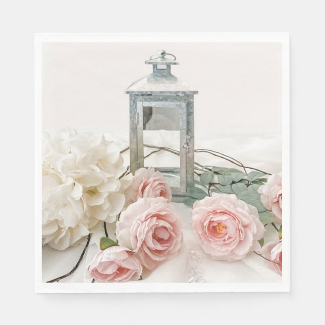 Serviette En Papier Paper Napkins: Lovely Pink Peonies and Roses Napki (Devant)
