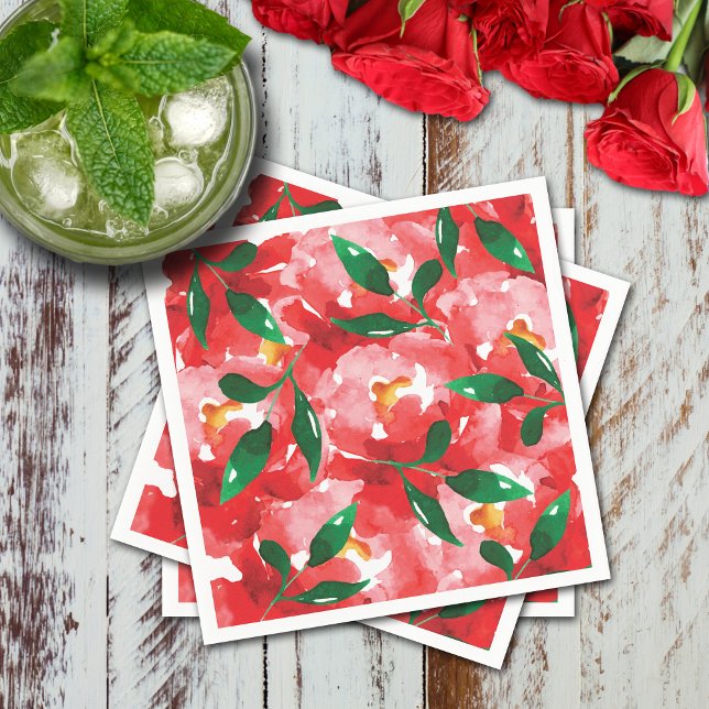 Serviette En Papier Papier à cocktail floral aux roses rouges (Red roses collage floral cocktail napkins)