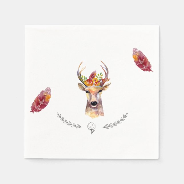 Serviette En Papier Papier à cocktails Napkin Boho Deer Buck Head Brow (Devant)