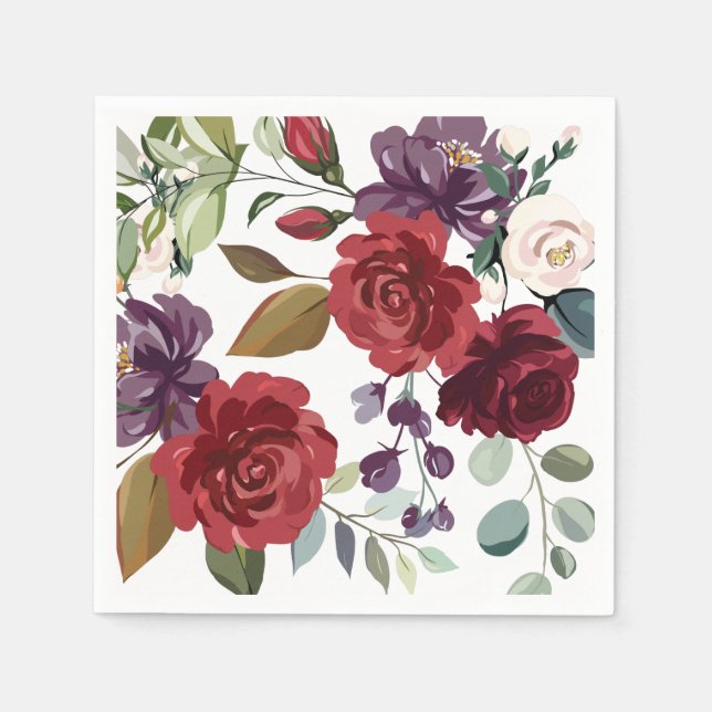 Serviette En Papier Papier à cocktails Napkin Roses blanches Or géomét (Devant)