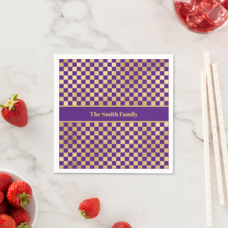 Serviette En Papier Papier À damiers en or violet Napkin