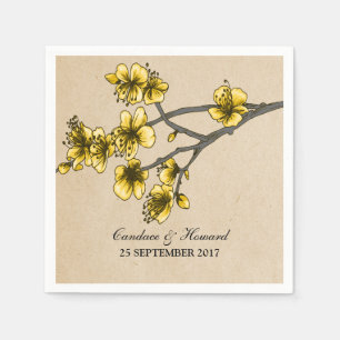 Serviette En Papier Papier à fleurs de cerisier Vintage jaune