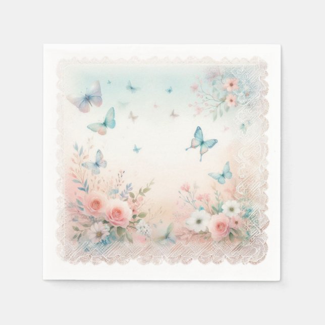 Serviette En Papier Papier à linge, doux, aquarelle, papillons (Devant)
