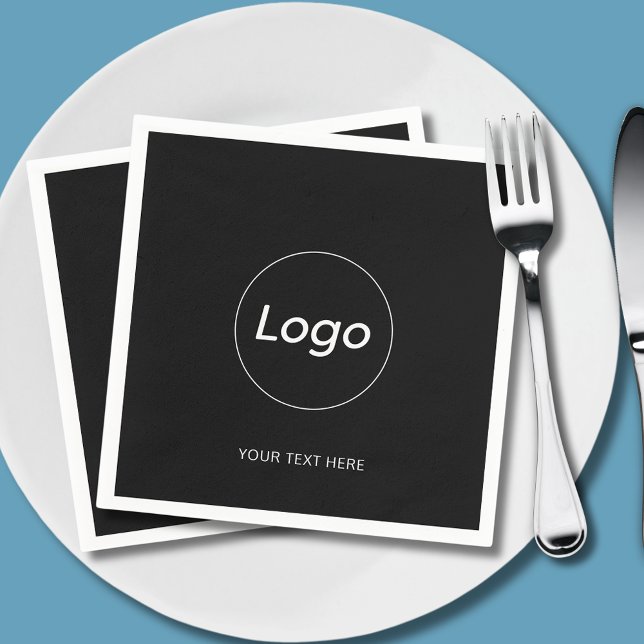 Serviette En Papier Papier à logo noir simple (Logo promotional paper napkins with custom text)