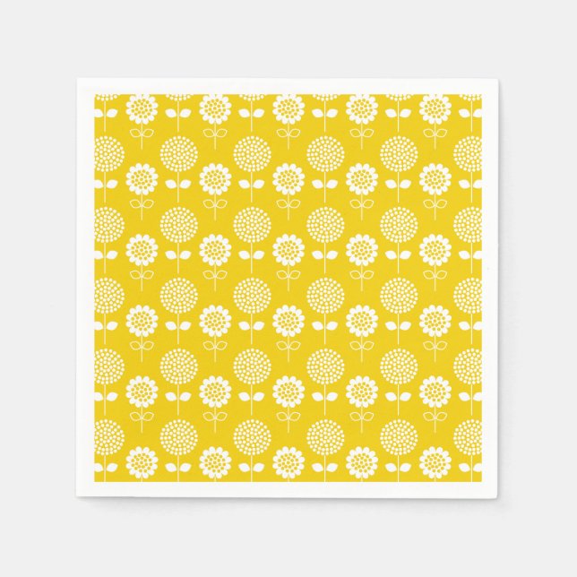 Serviette En Papier Papier à motifs floraux jaune et blanc (Devant)