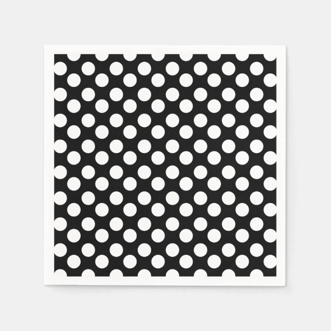 Serviette En Papier Papier à points Polka noir et blanc (Devant)